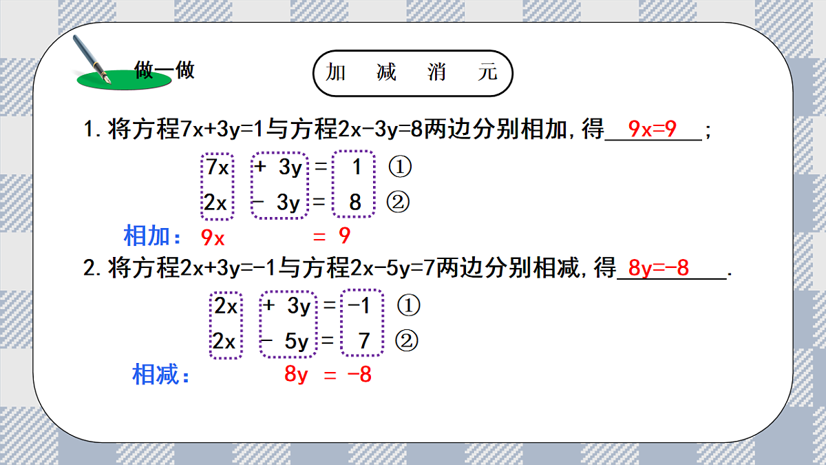 新湘教版初中数学七年级上册3.6.2《加减消元法解二元一次方程》课件第6页