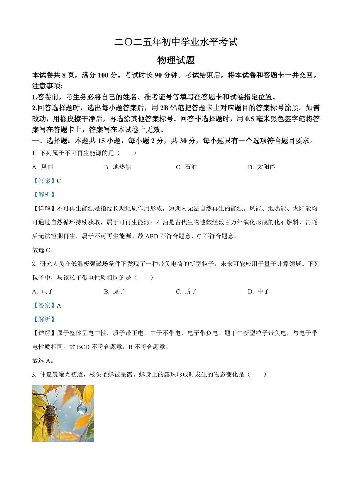 2025年山东省中考物理试题（解析版）第1页