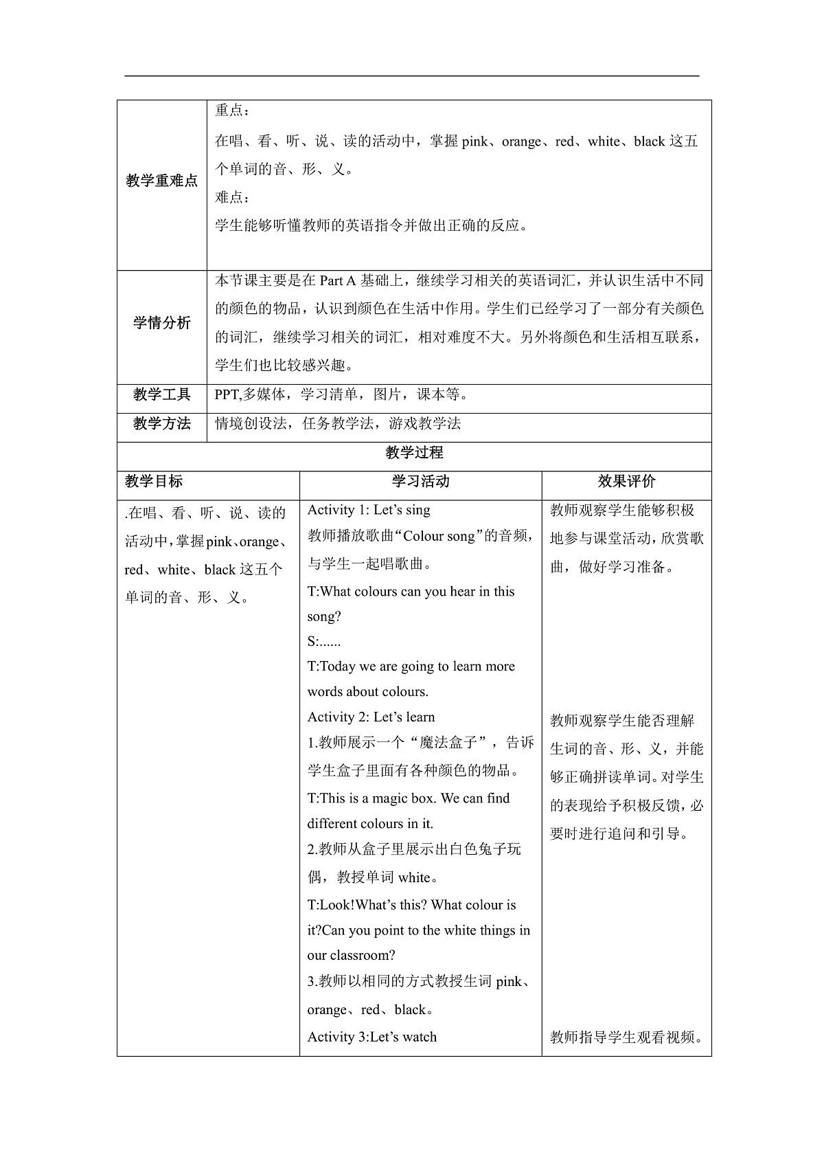 Unit5 第5课时 Part B Let's learn&Listen and do(教学设计)第2页