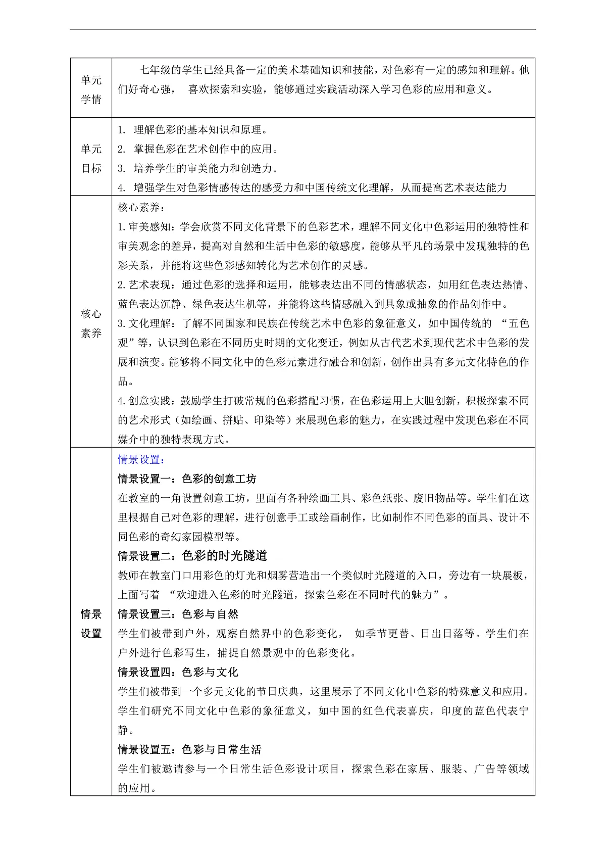 （核心素养）人美版（2024）美术七上《色彩魅力》大单元教学设计第2页