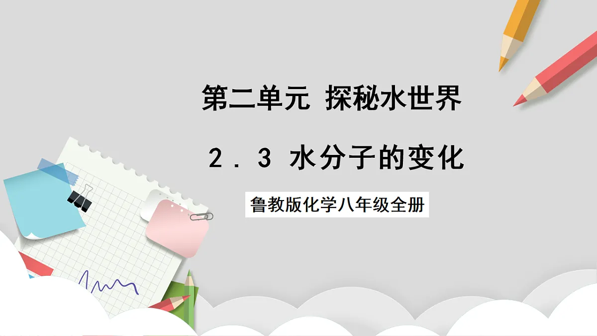 鲁教版（五四制）（2024）化学八年级全册2.3《水分子的变化》课件第1页