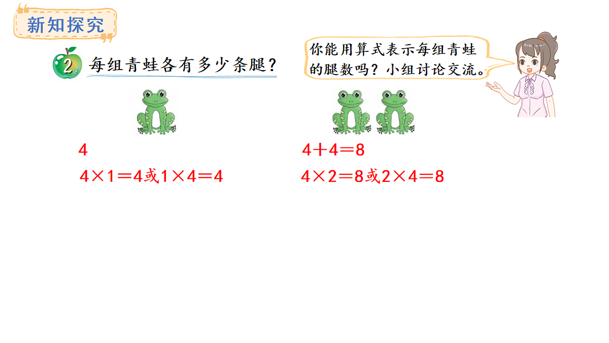 冀教版数学二年级上册3.2   4的乘法口诀（课件）第3页