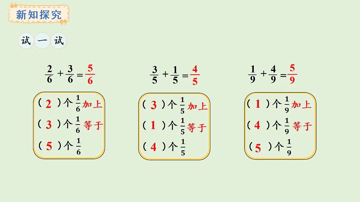 5.3 同分母分数的加减法(课件)2025-2026学年西师大版三年级数学上册第5页