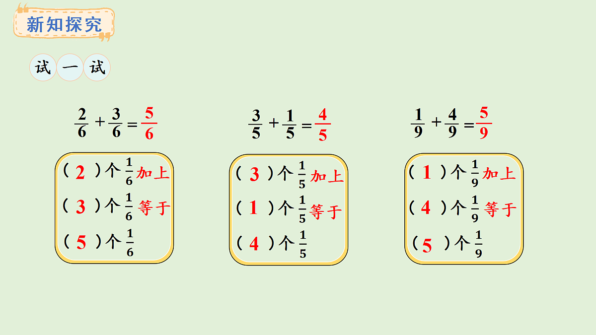 5.3 同分母分数的加减法(课件)2025-2026学年西师大版三年级数学上册第5页