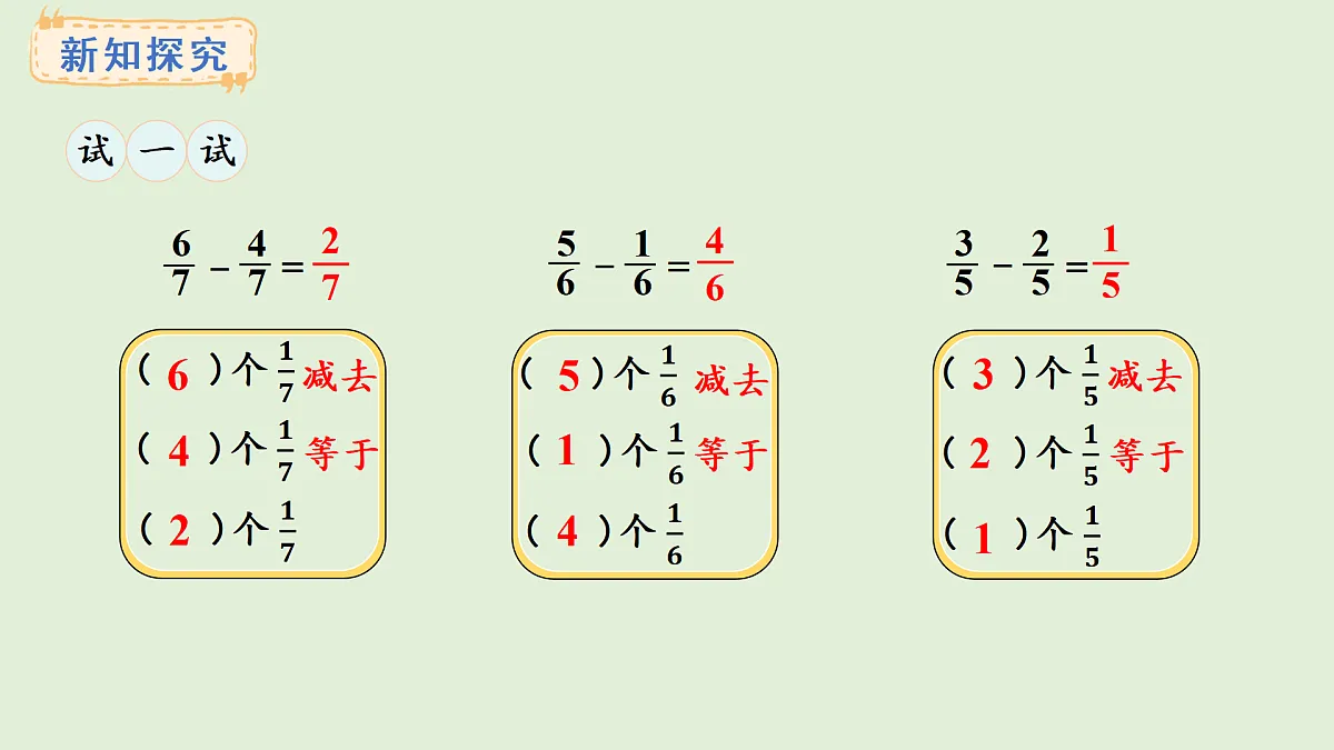 5.3 同分母分数的加减法(课件)2025-2026学年西师大版三年级数学上册第7页