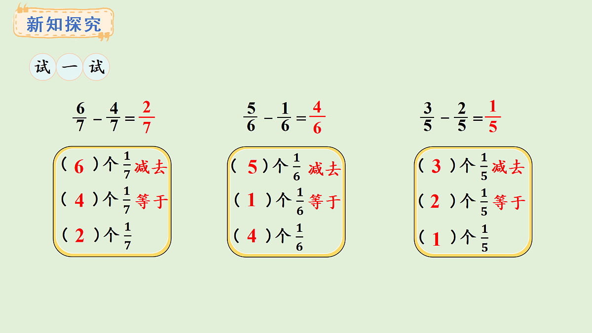5.3 同分母分数的加减法(课件)2025-2026学年西师大版三年级数学上册第7页