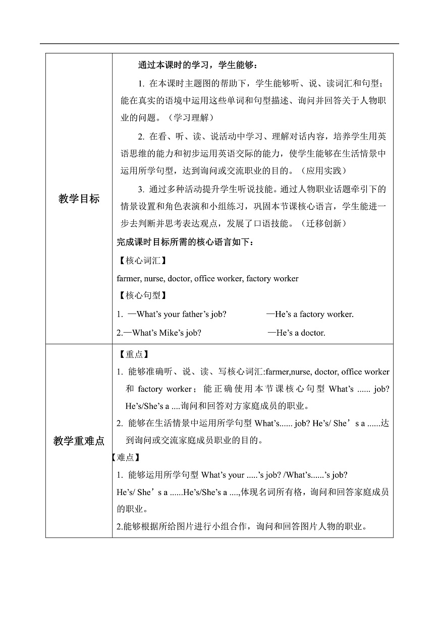 新人教版小学英语四年级上册 Unit 1 第2课时 Part A Let’s learn&Match and say 同步教案第2页