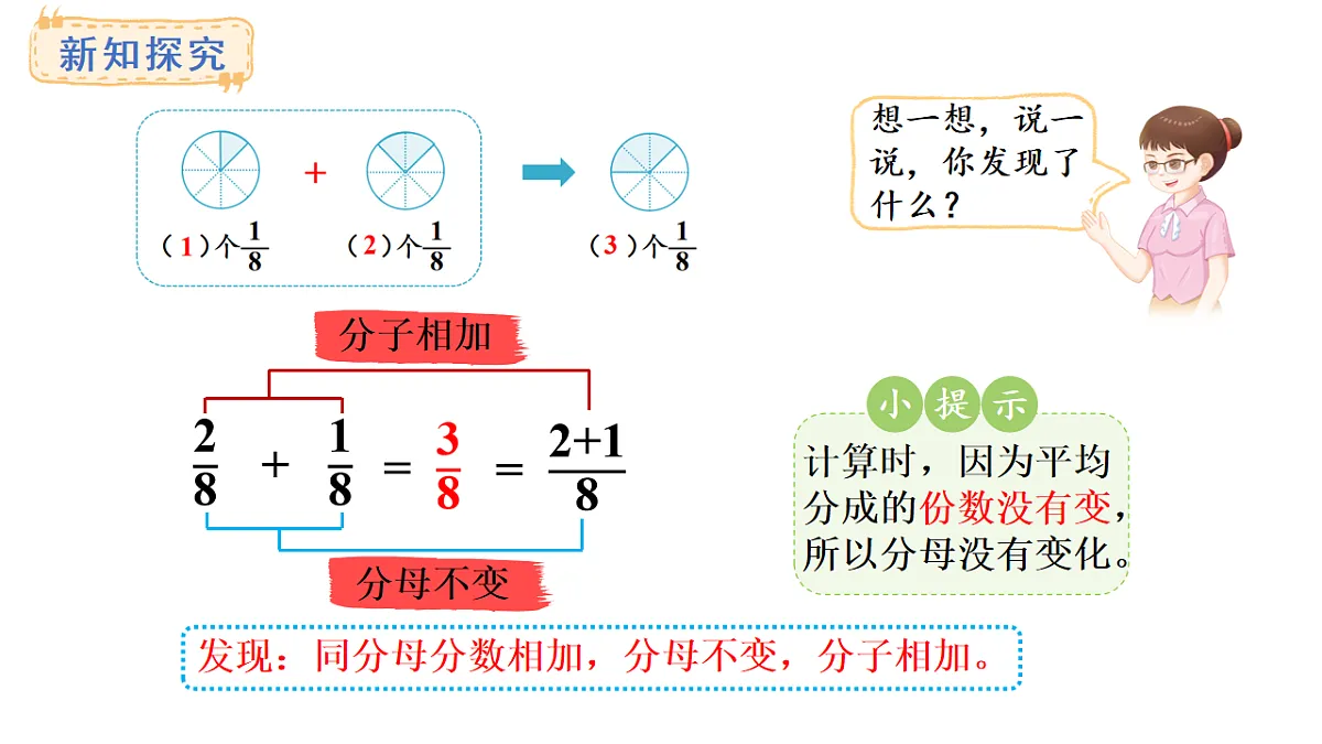 6.5 同分母分数的简单加、减法(课件)2025-2026学年人教版三年级数学上册第4页