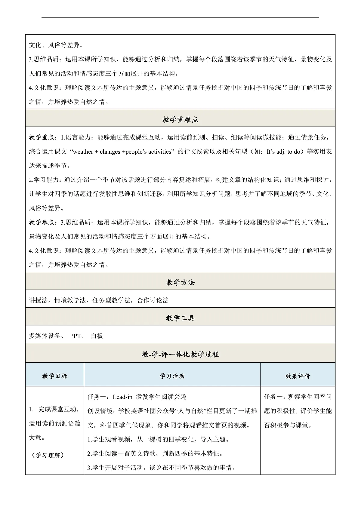 沪教牛津版（六三制三起）英语七上 Unit 3 《The seasons 》 第一课时Reading 教学设计第2页