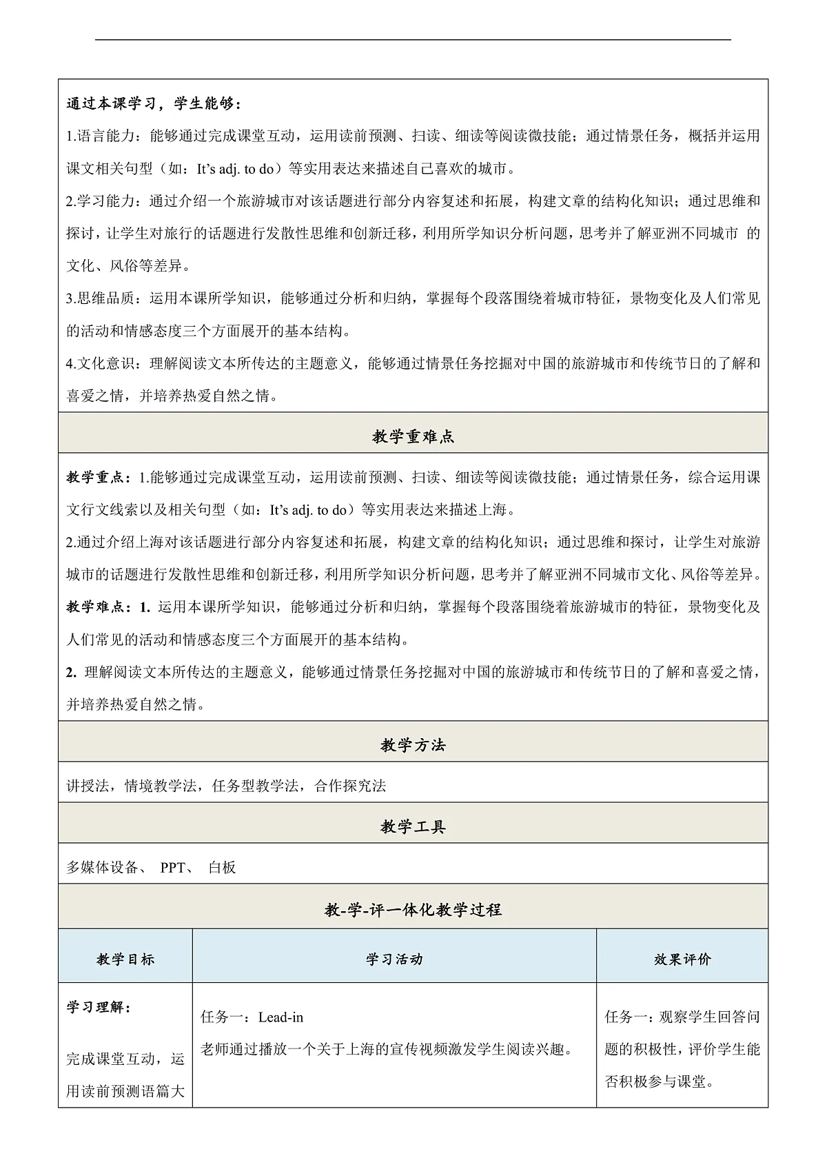 沪教牛津版（六三制三起）英语七上Unit 6 《Travelling around Asia》 第1课时Reading 教学设计第2页