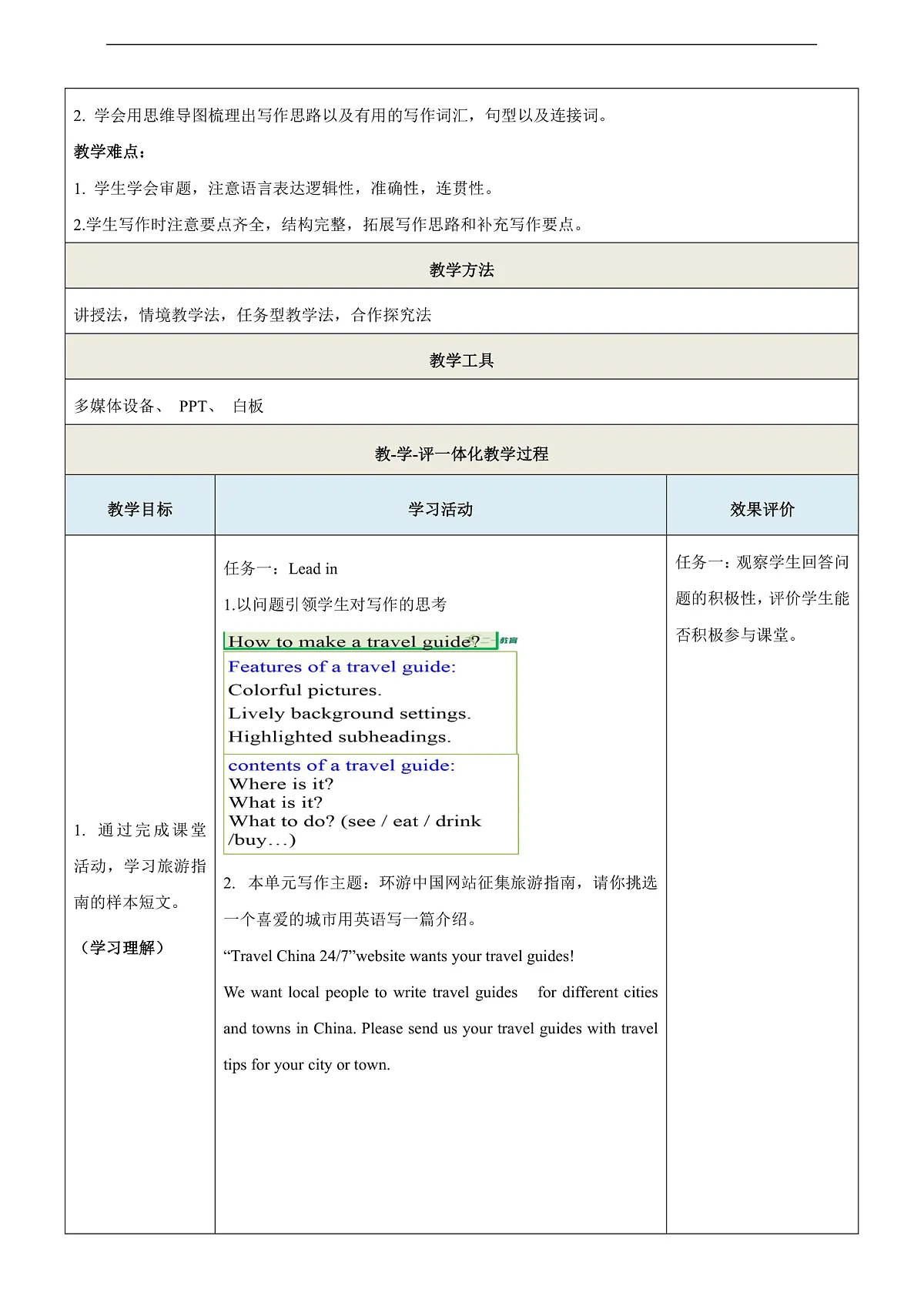 沪教牛津版（六三制三起）英语七上Unit 6 《Travelling around Asia》第4课时Writing教学设计第2页