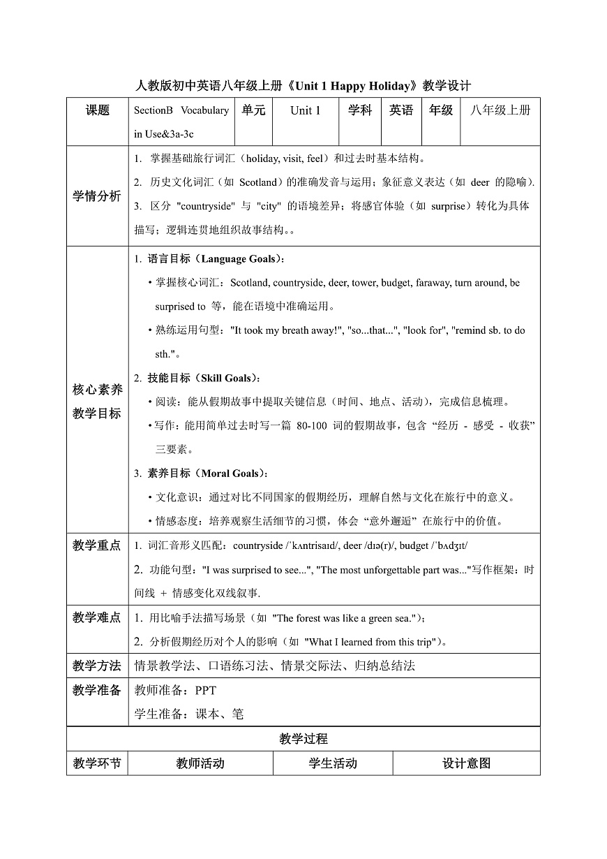 【任务型备课】人教版英语八上-Unit1 Section B  Vocabulary in Use & 3a-3c（教案）第1页