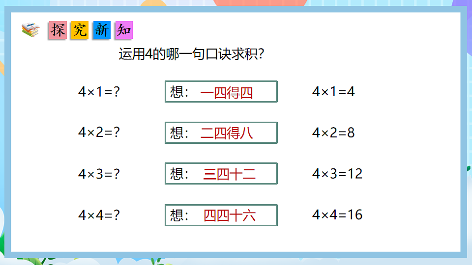 （2025新教材）人教版数学二年级上册2.4《4、3、2和1的乘法口诀》PPT课件第8页