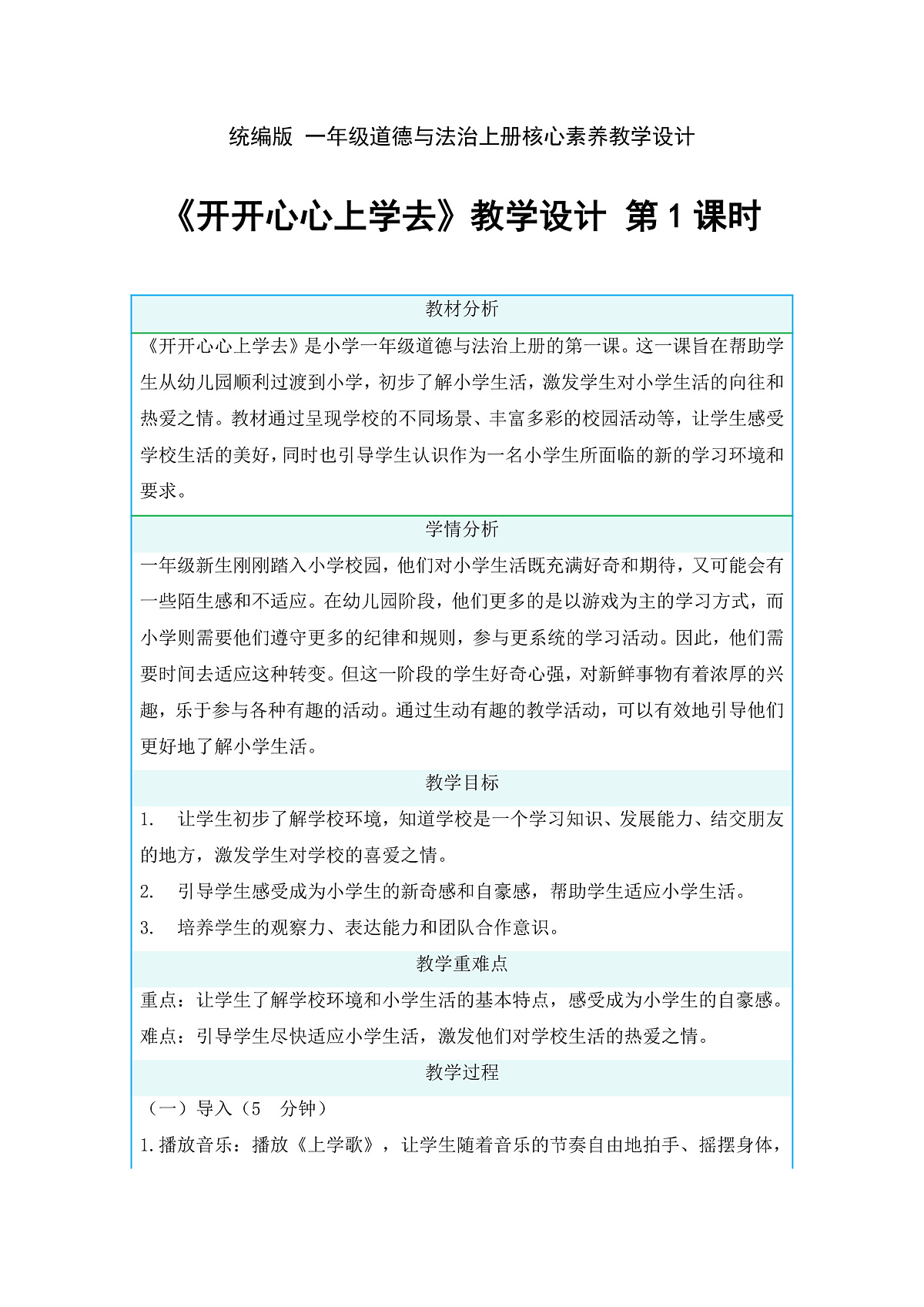 01开开心心上学去第1课时课件+教案第1页