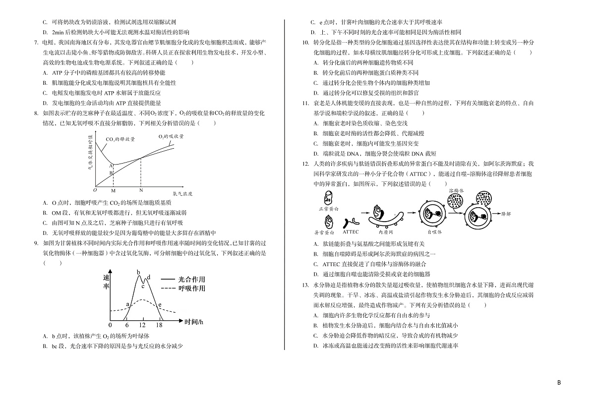 安徽省A10联盟2024-2025学年高一下学期3月阶段考生物试卷（B卷）第2页