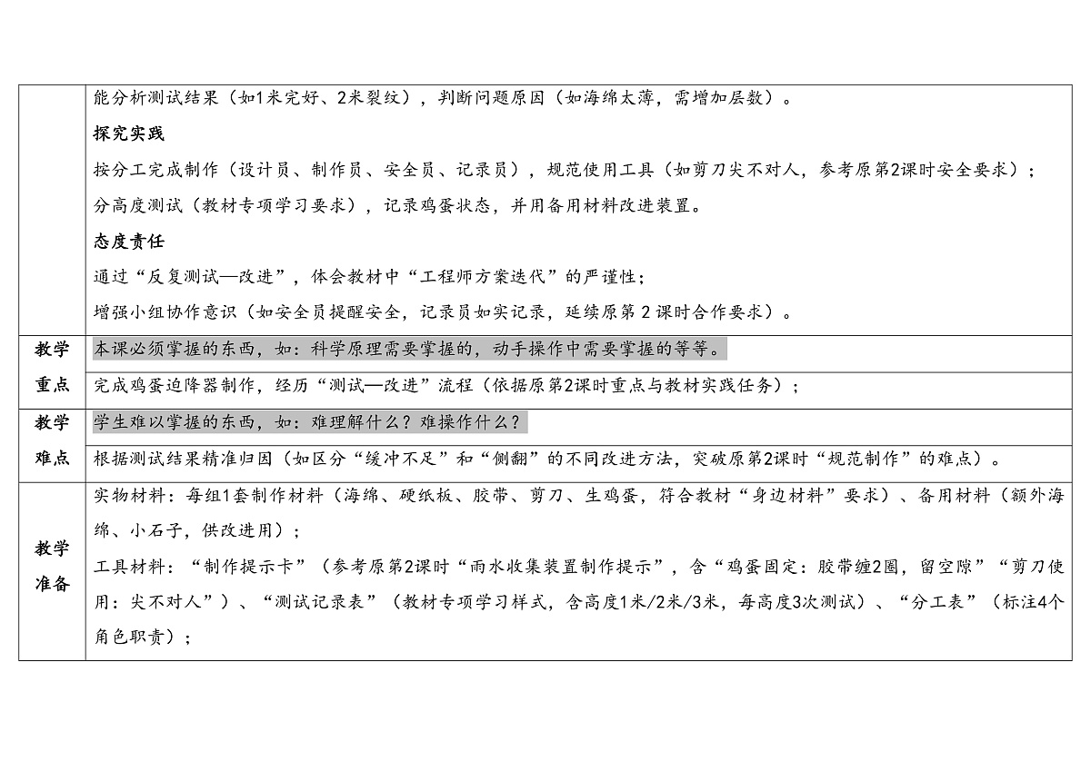 专项学习《像工程师那样》第二课时 表格式教案 2025-2026学年苏教版科学三年级上册第2页