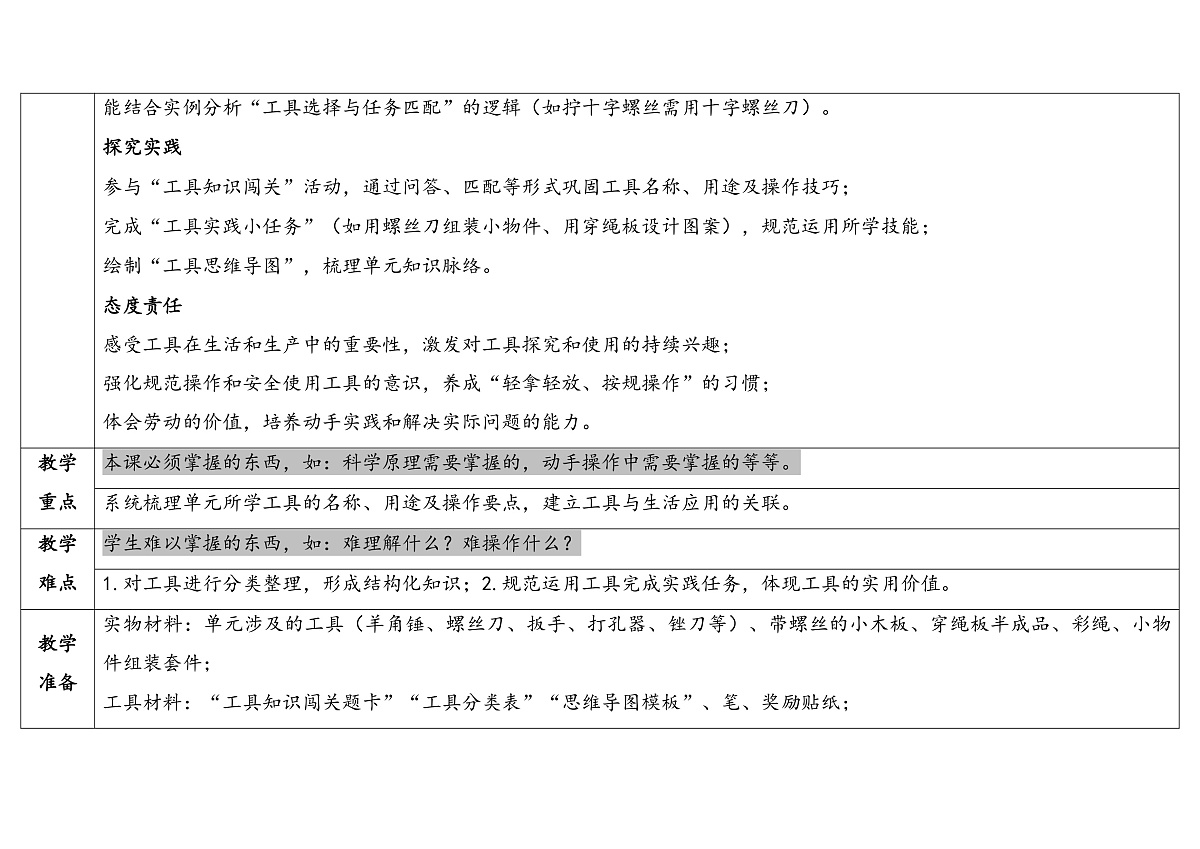 第4单元《打开工具箱》单元小结（表格式教案）2025-2026学年苏教版二年级科学上册第2页