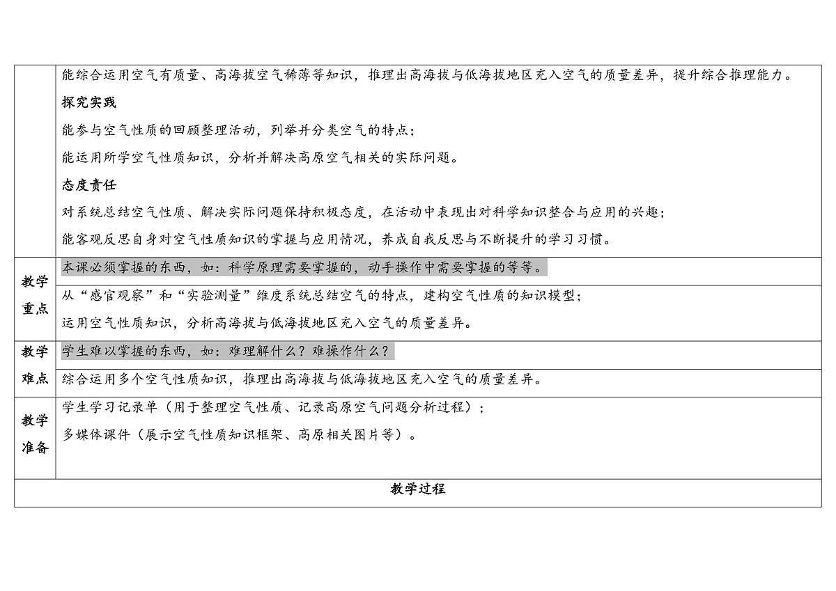 第四单元《空气的性质》表格式 教案 2025-2026学年苏教版科学三年级上册第2页