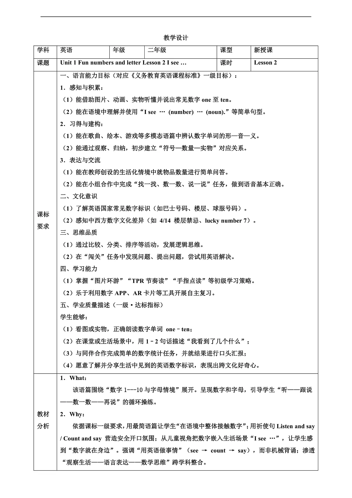 人教版PEP 2A Unit 1 Fun numbers and letters Lesson 2 教案第1页