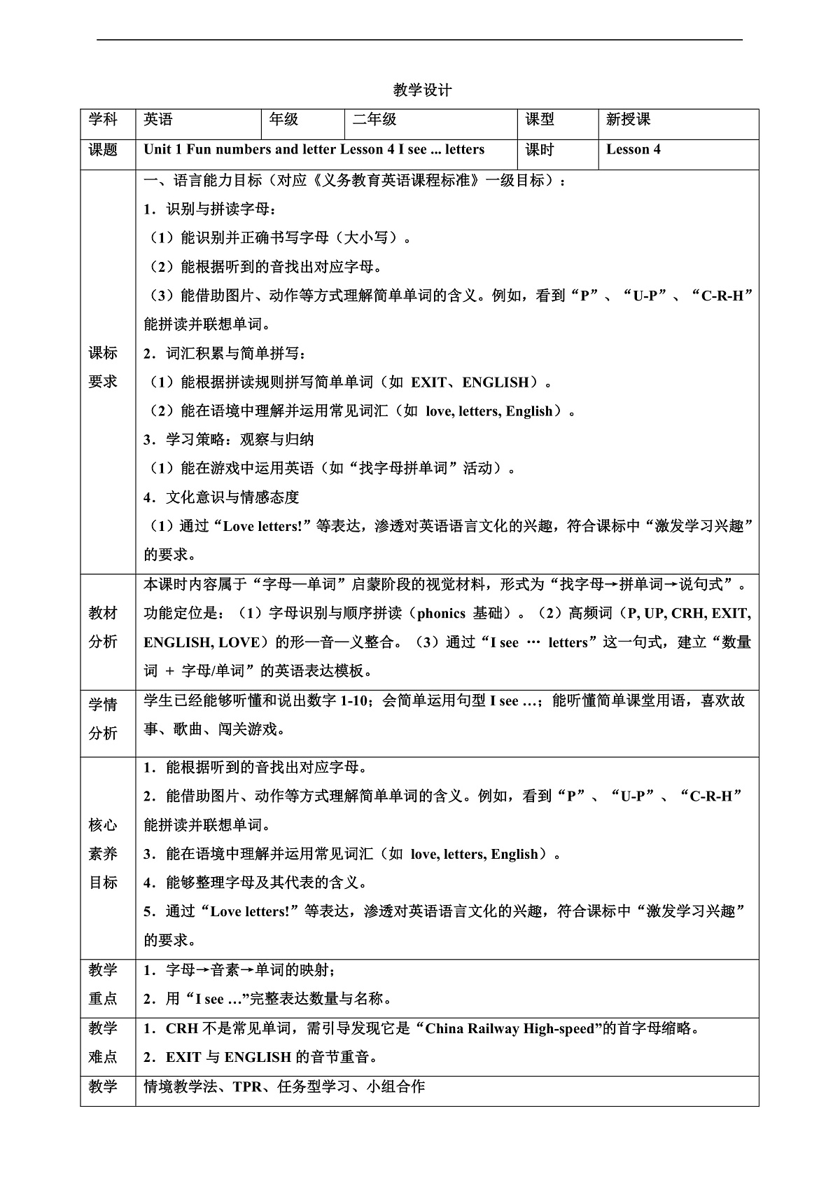 人教版PEP 2A Unit 1 Fun numbers and letters Lesson 4 教案第1页