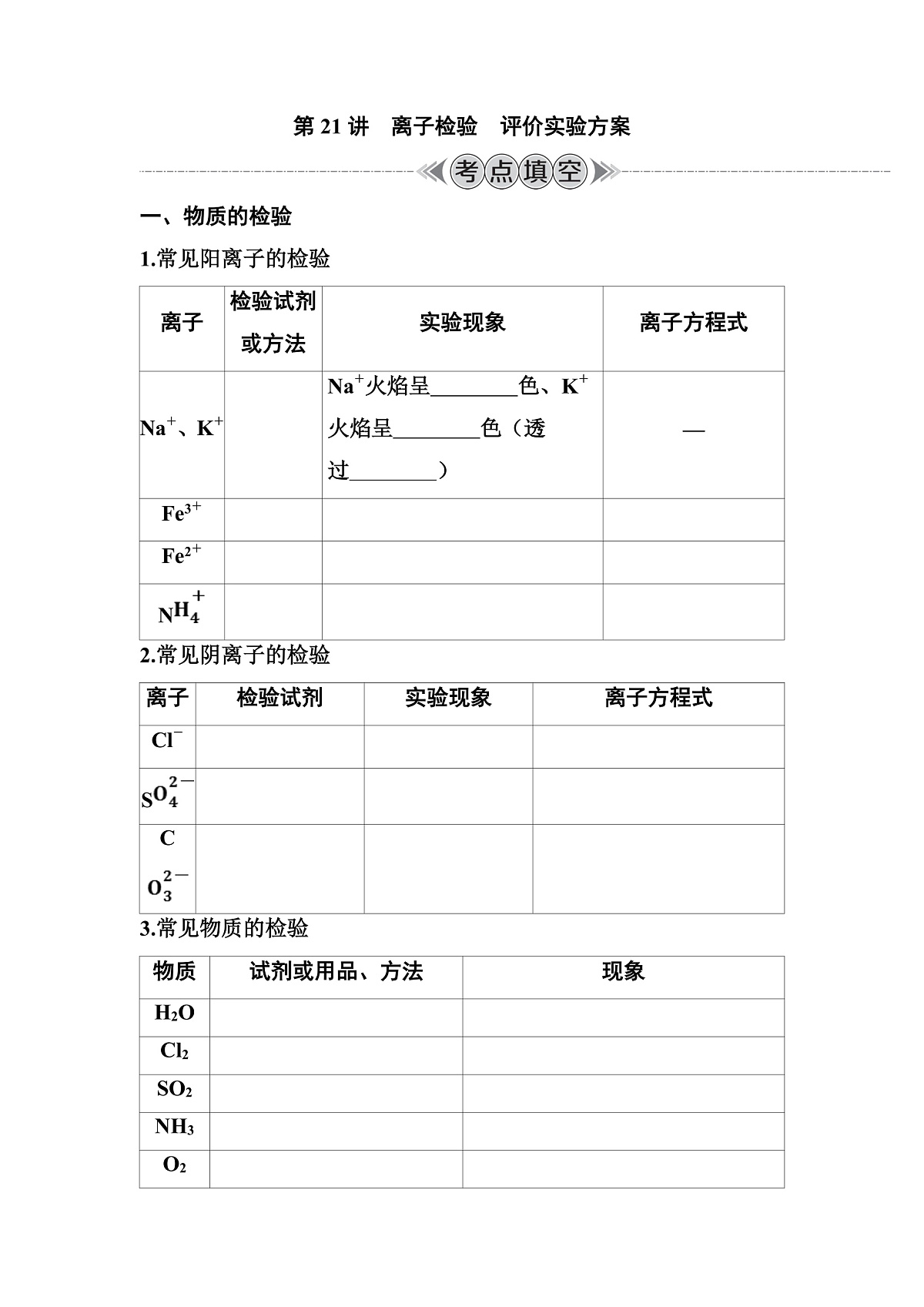 第21讲　离子检验　评价实验方案 讲义 （含答案）江苏省2026年普通高中化学学业水平合格性考试第1页