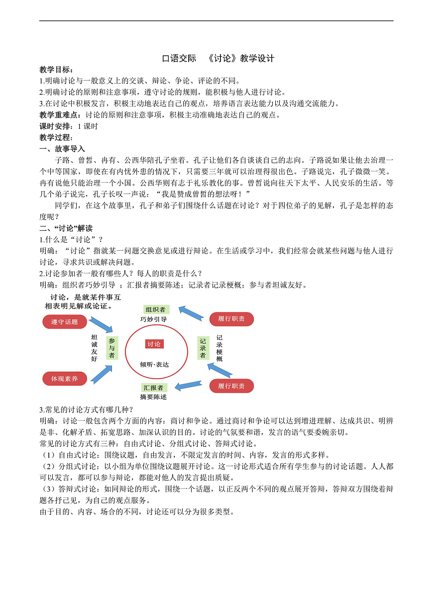 九上第五单元口语交际《讨论》教案第1页