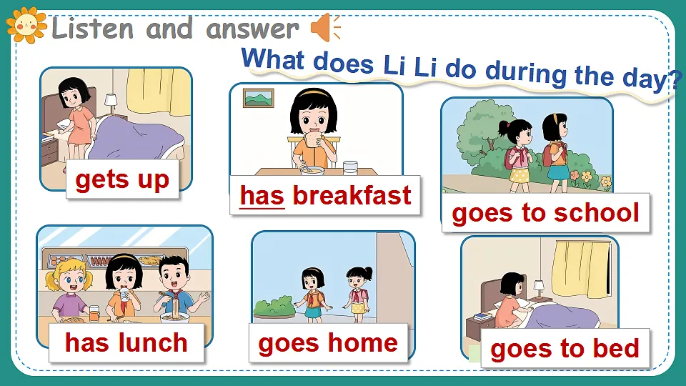 Lesson 2 She has breakfast at 7：40 a.m第4页