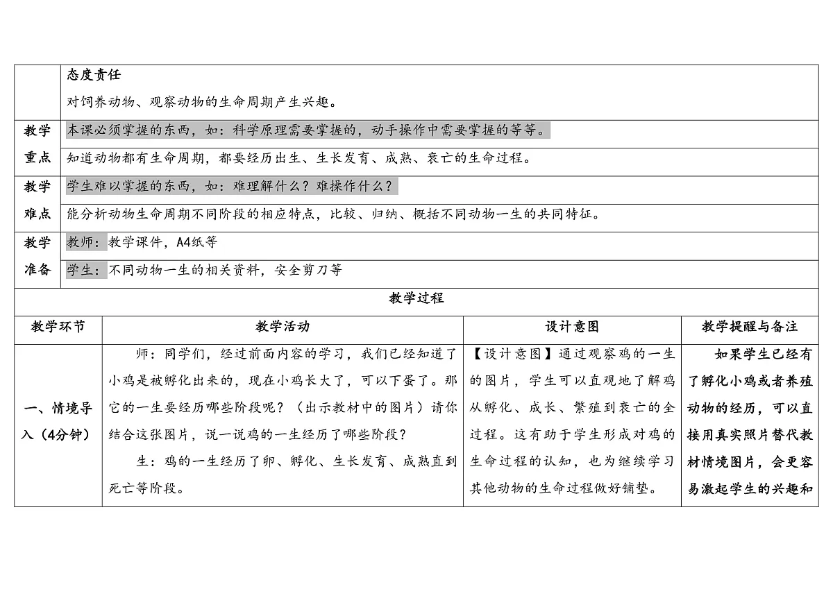 3.5《动物的一生》教学设计 2025-2026学年大象版三年级科学上册第2页