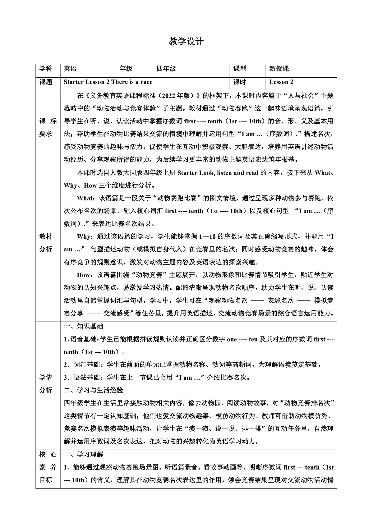 人教大同版 4A Starter Lesson 2 教案第1页