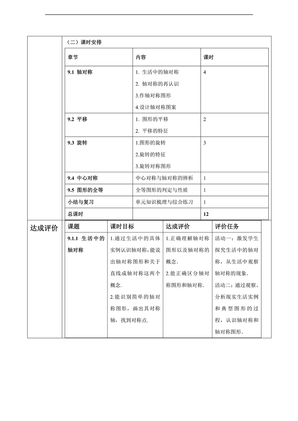 华师大版七下第九单元轴对称、平移与旋转大单元教学设计第3页