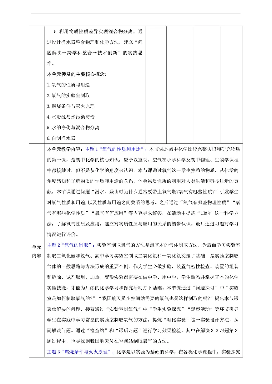 【大单元教学】第3单元 维持生命的物质——氧气、水 单元教学设计第2页