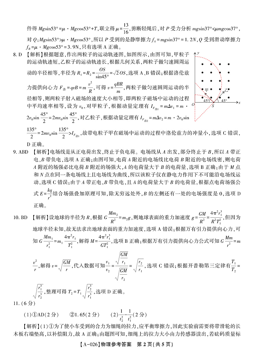 物理答案·2025年9月高三开学联考第2页