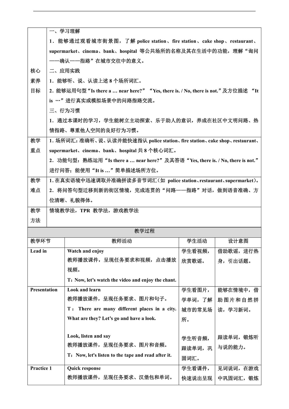 人教大同版 4A Unit 1 Places in a city Lesson 1 教案第2页