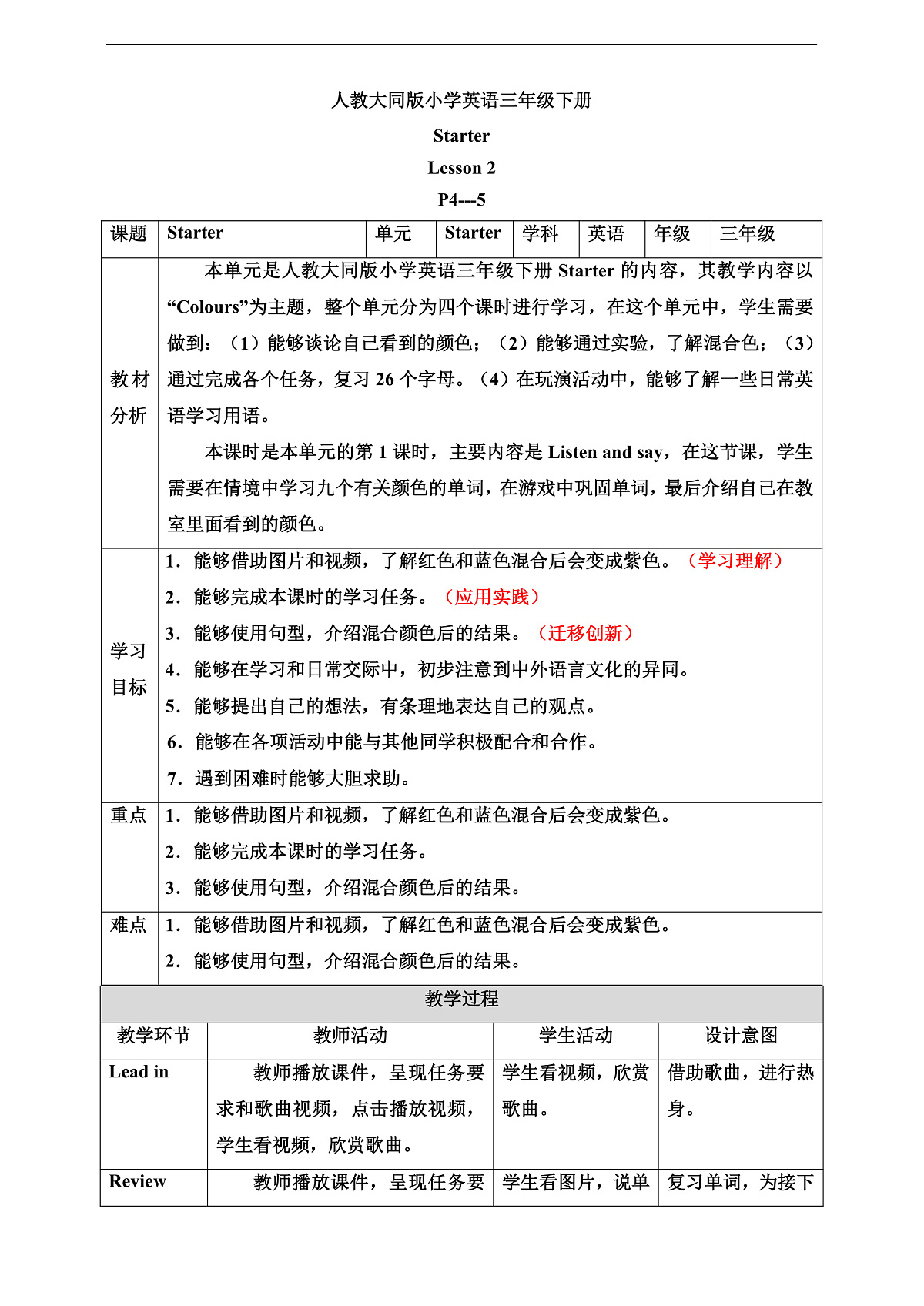 人教大同版 3B Starter Lesson 2 教案第1页