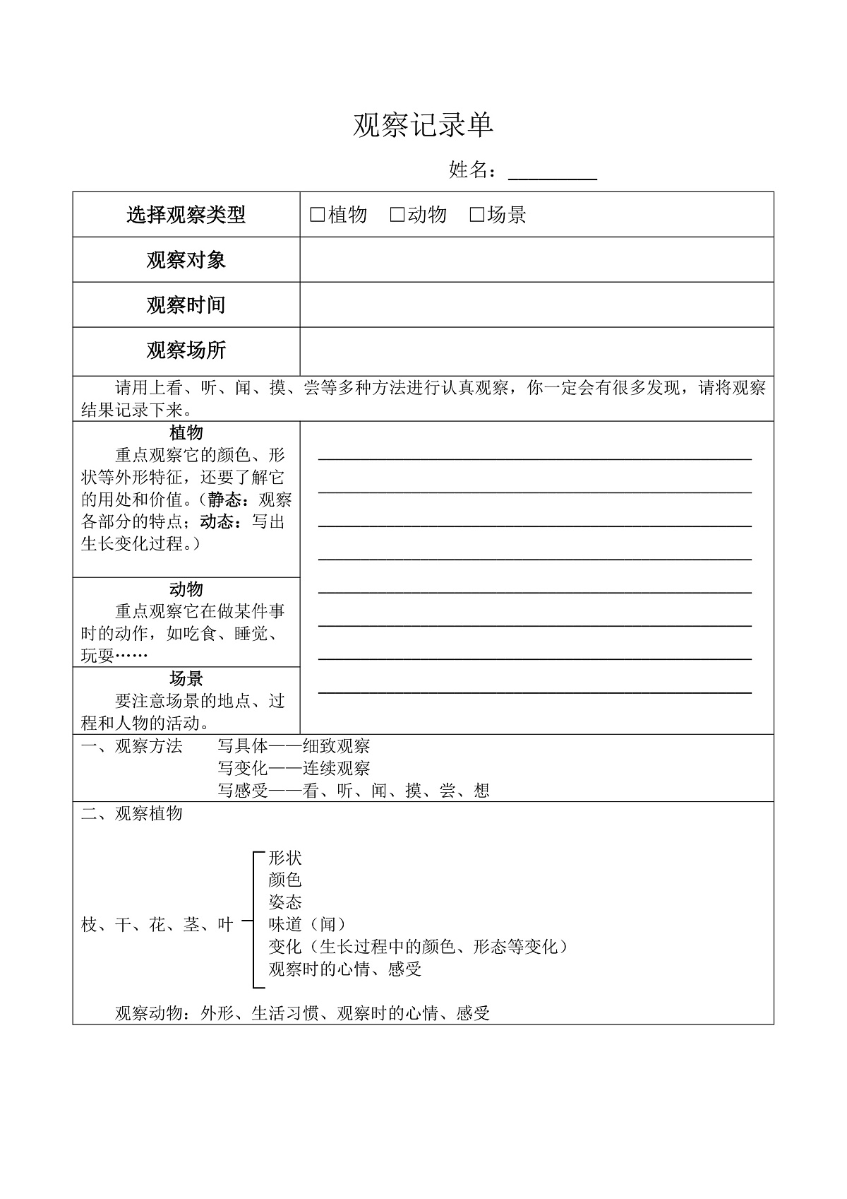 观察记录单（详细版）第1页