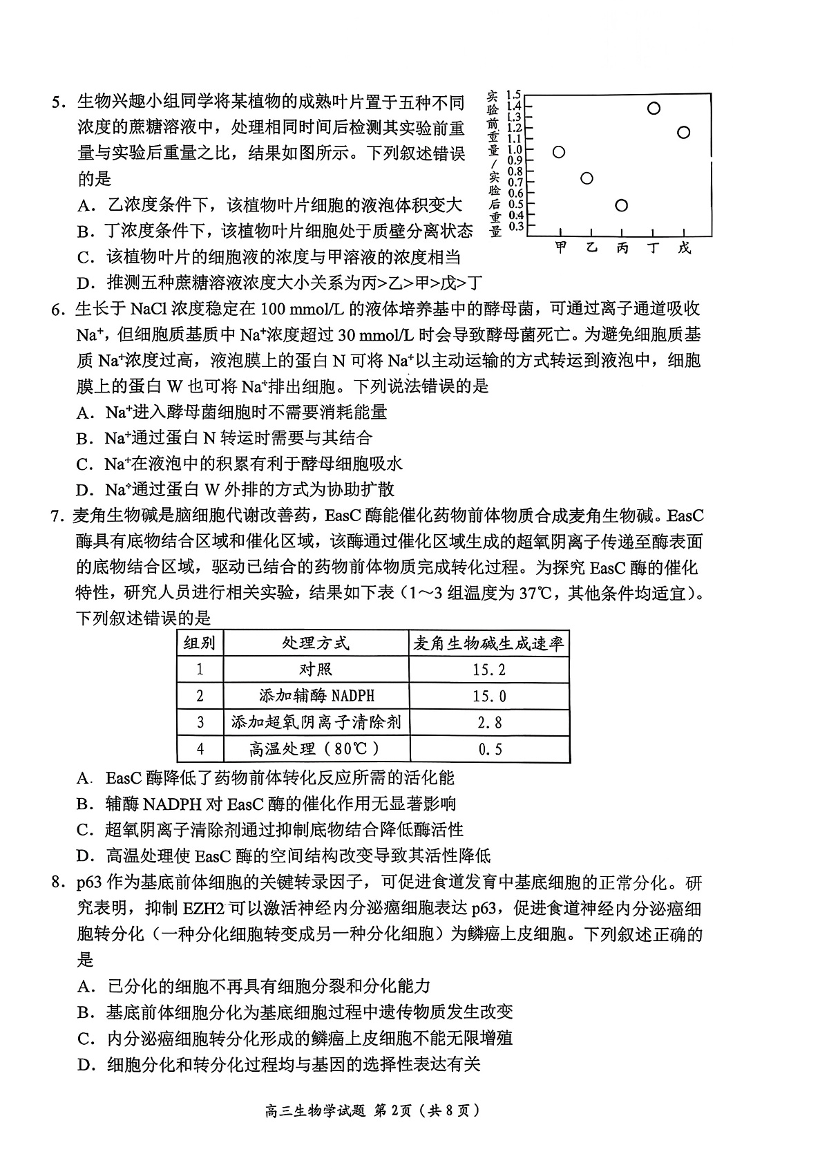 山东省日照市2026届高三年级上学期校际联合考试 生物第2页