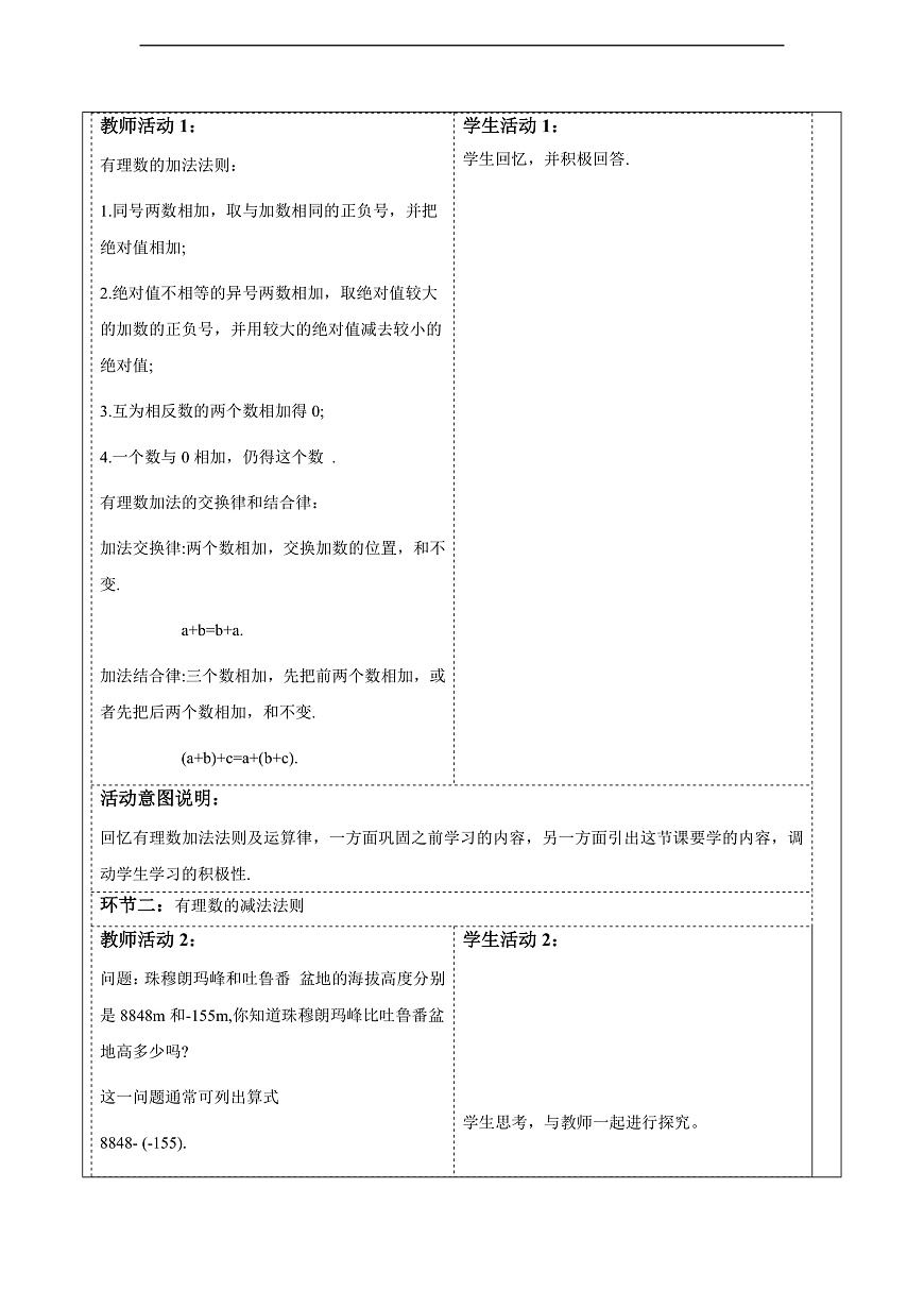 1.7有理数的减法 教案第2页