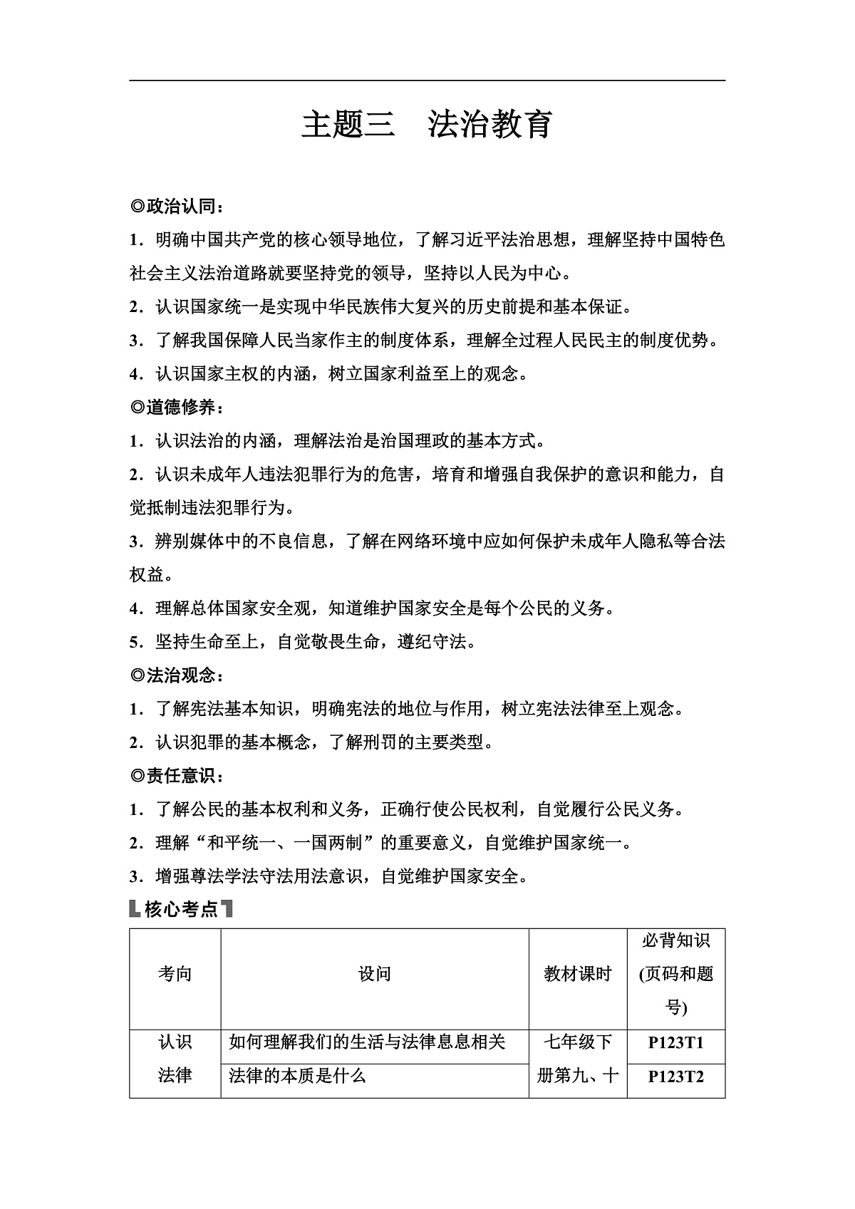 中考道德与法治复习主题三法治教育学案第1页