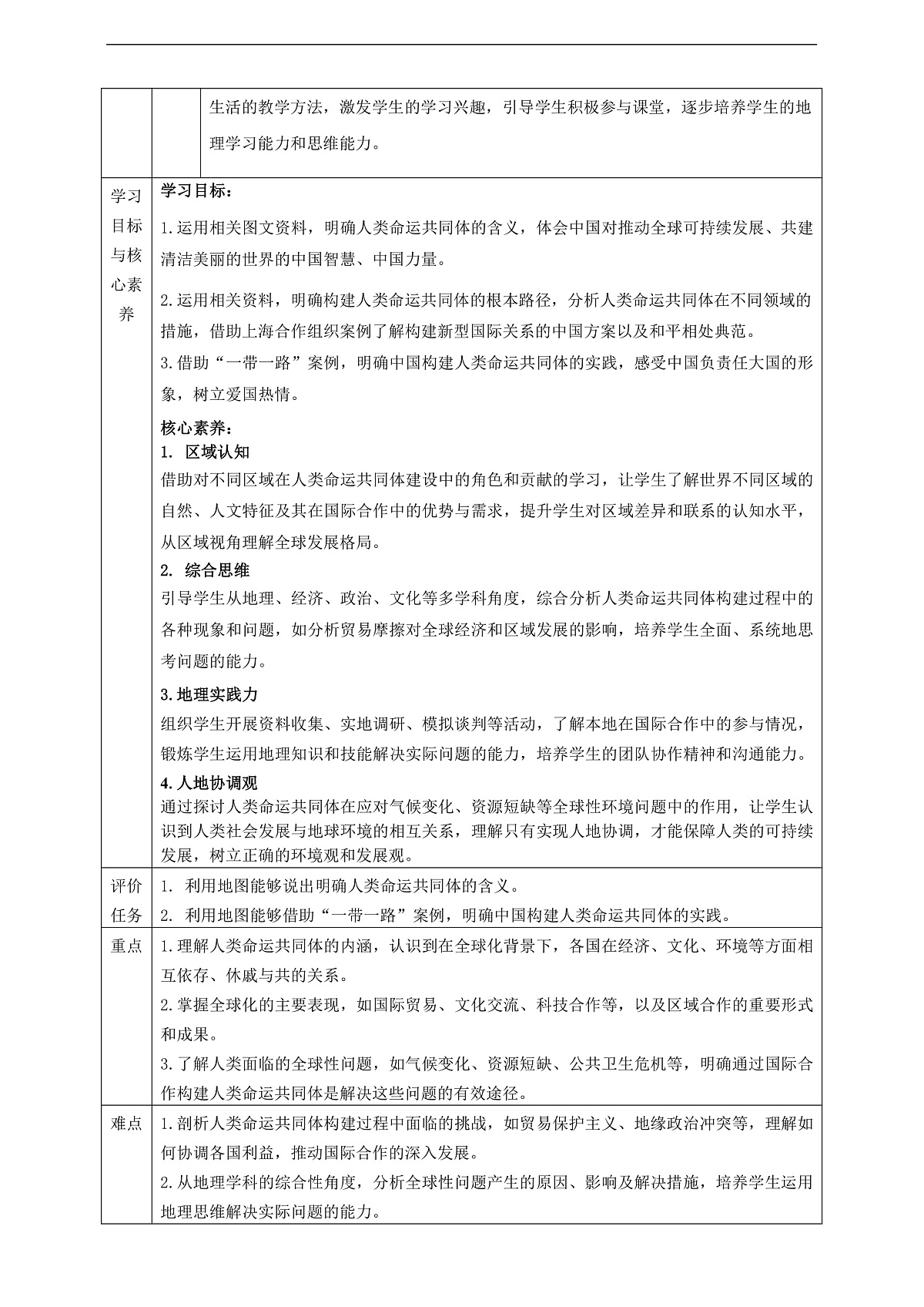 9.2人类命运共同体的构建 教学设计（表格式）第2页