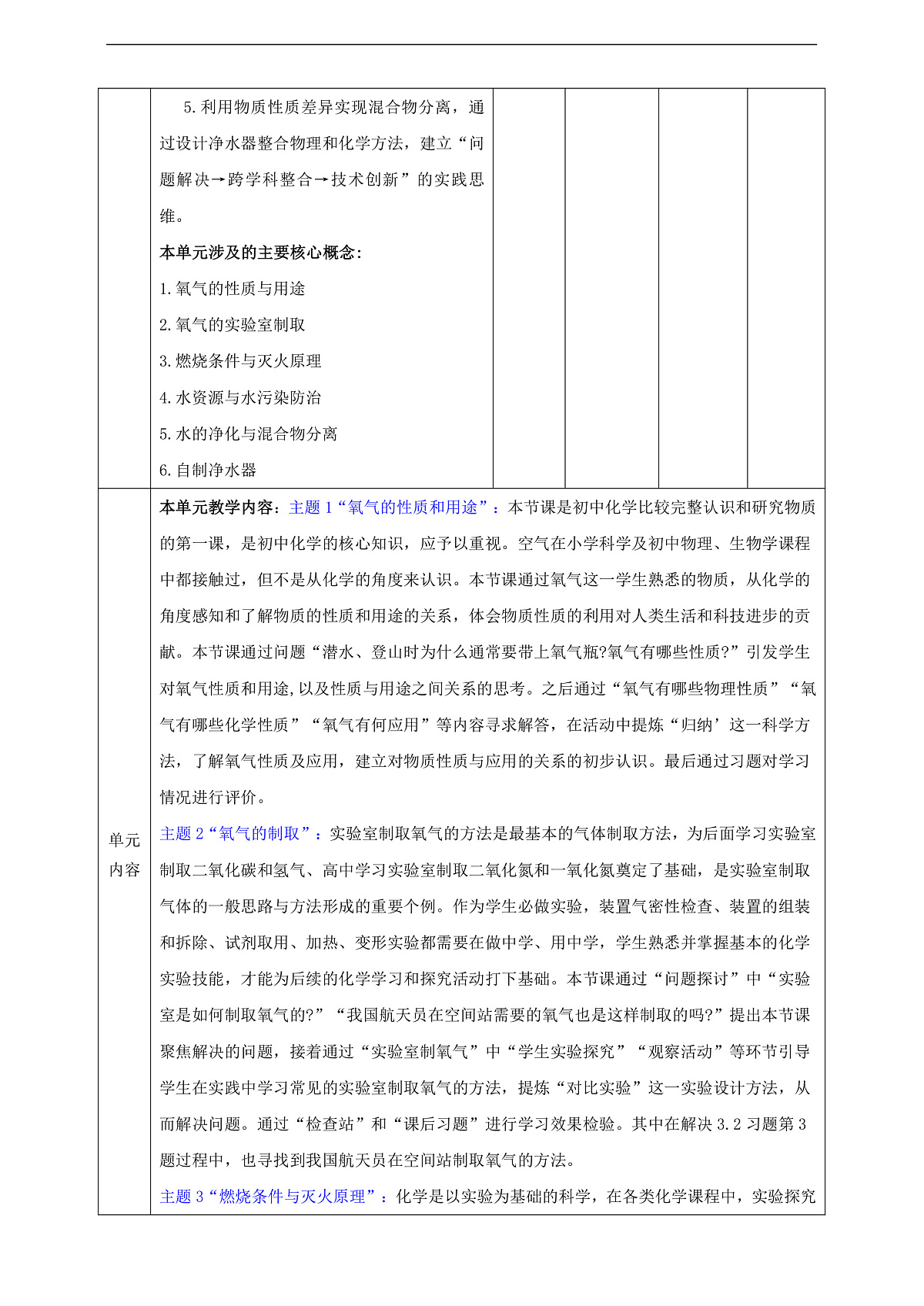第3单元 维持生命的物质——氧气、水 单元教学设计第2页