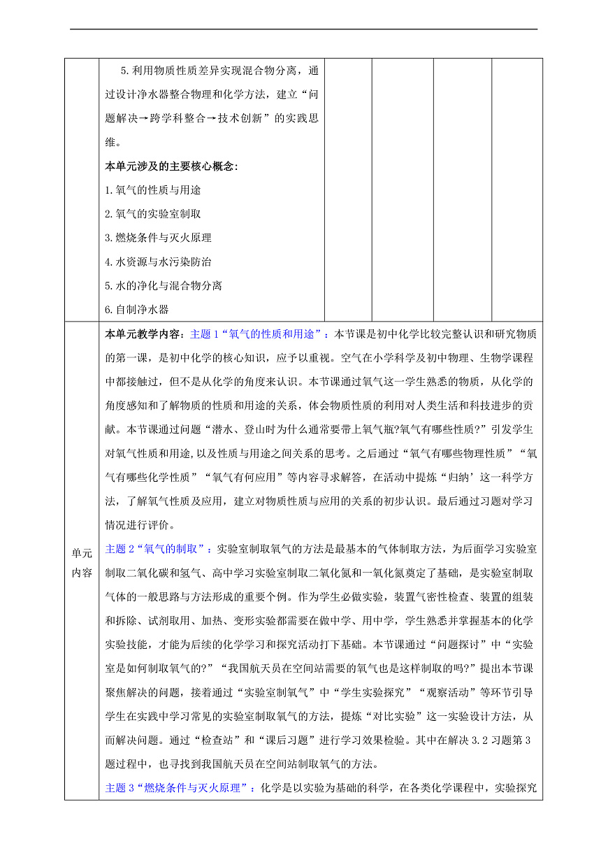 第3单元 维持生命的物质——氧气、水 单元教学设计第2页