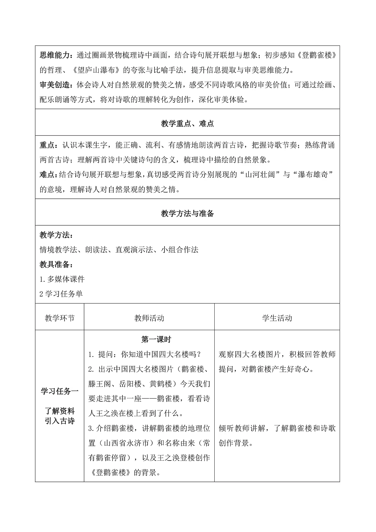 7 古诗二首 登鹳雀楼（教学设计）第2页