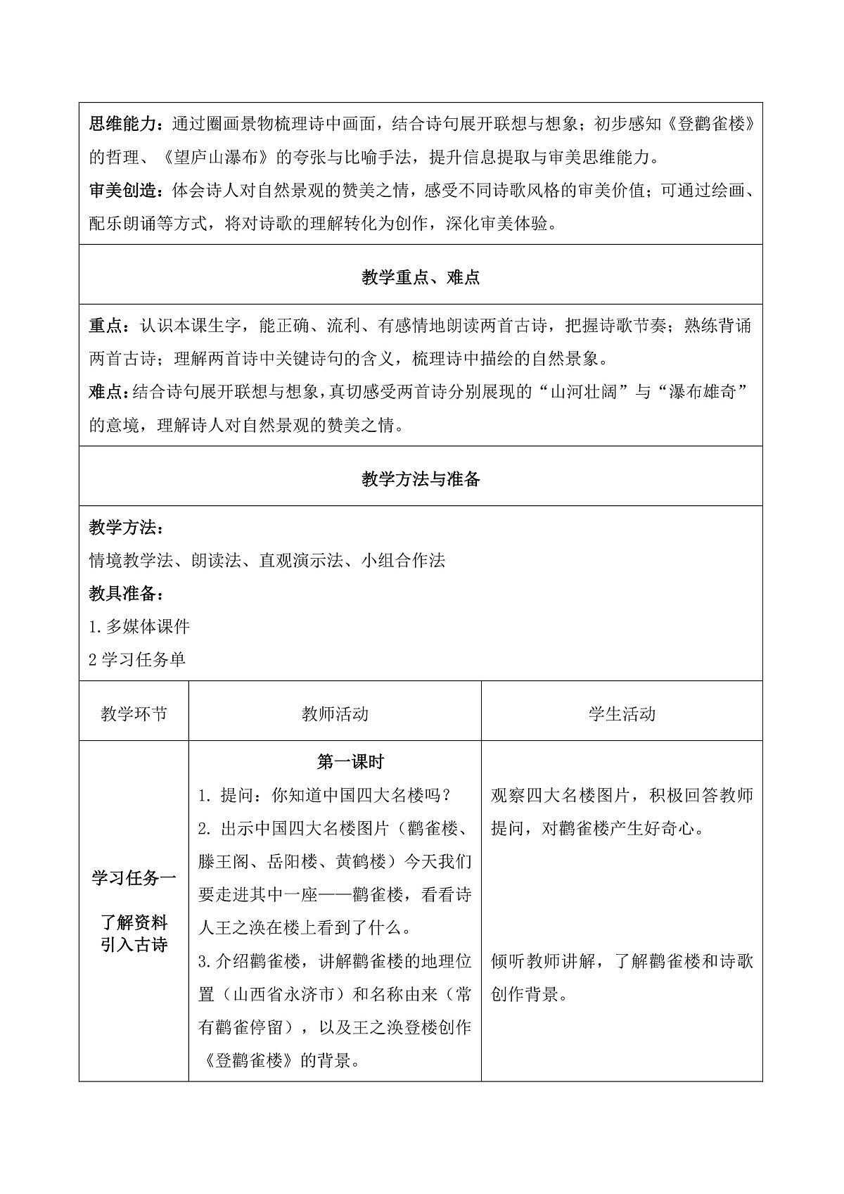 7 古诗二首 登鹳雀楼（教学设计）第2页