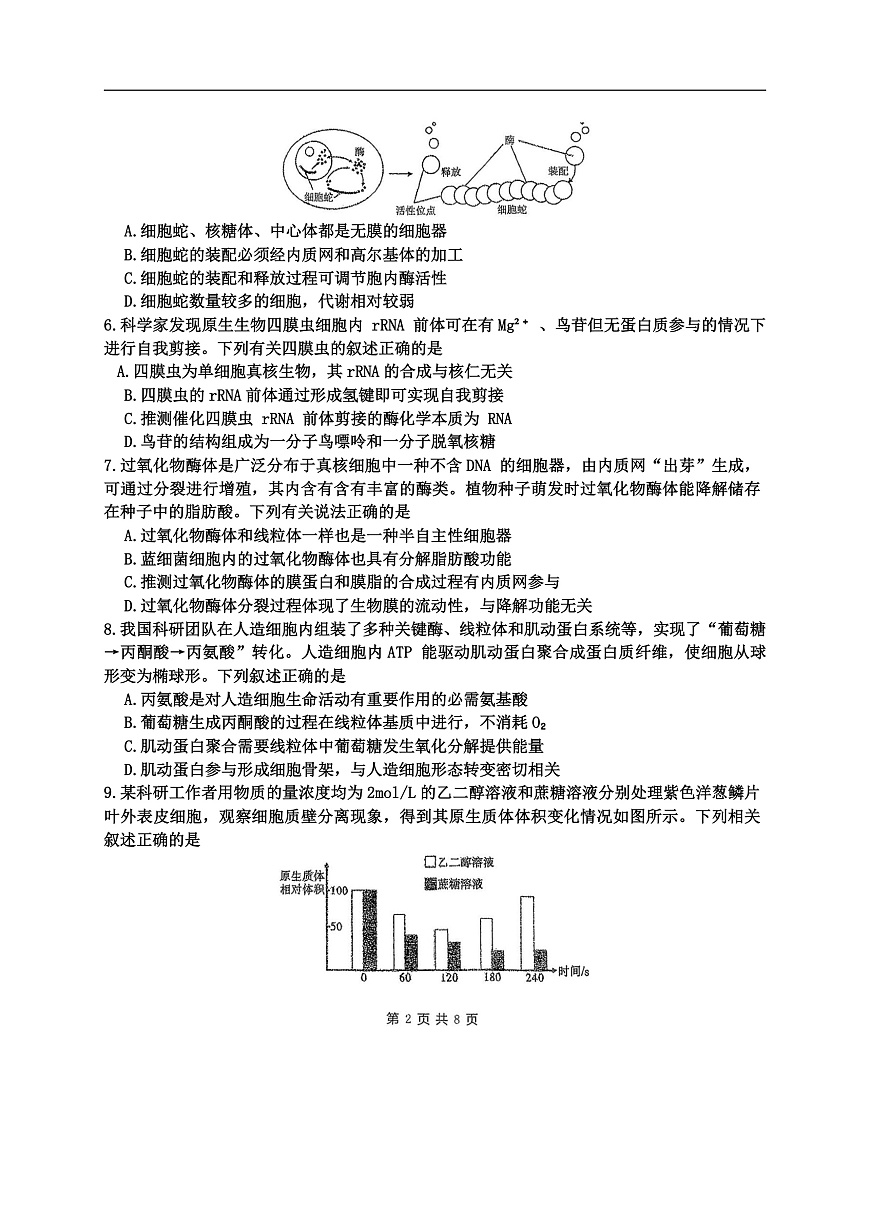 海南中学2026届高三年级第0次月考生物第2页