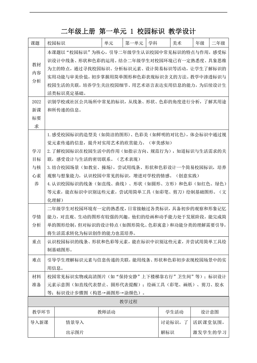 【浙教版】美术  二年级上册    第一单元  1 校园标识  教学设计第1页