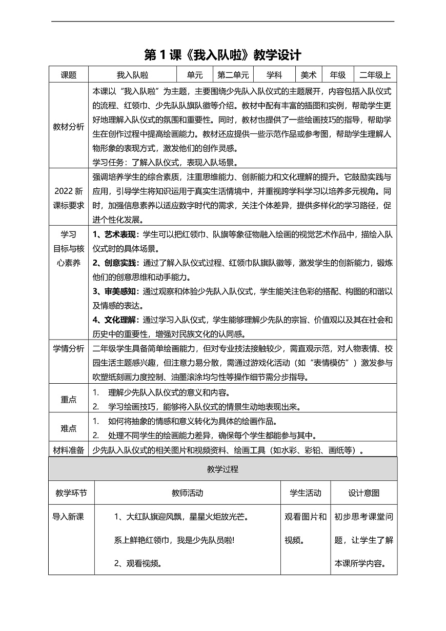 第1课《我入队啦》核心素养教学设计第1页