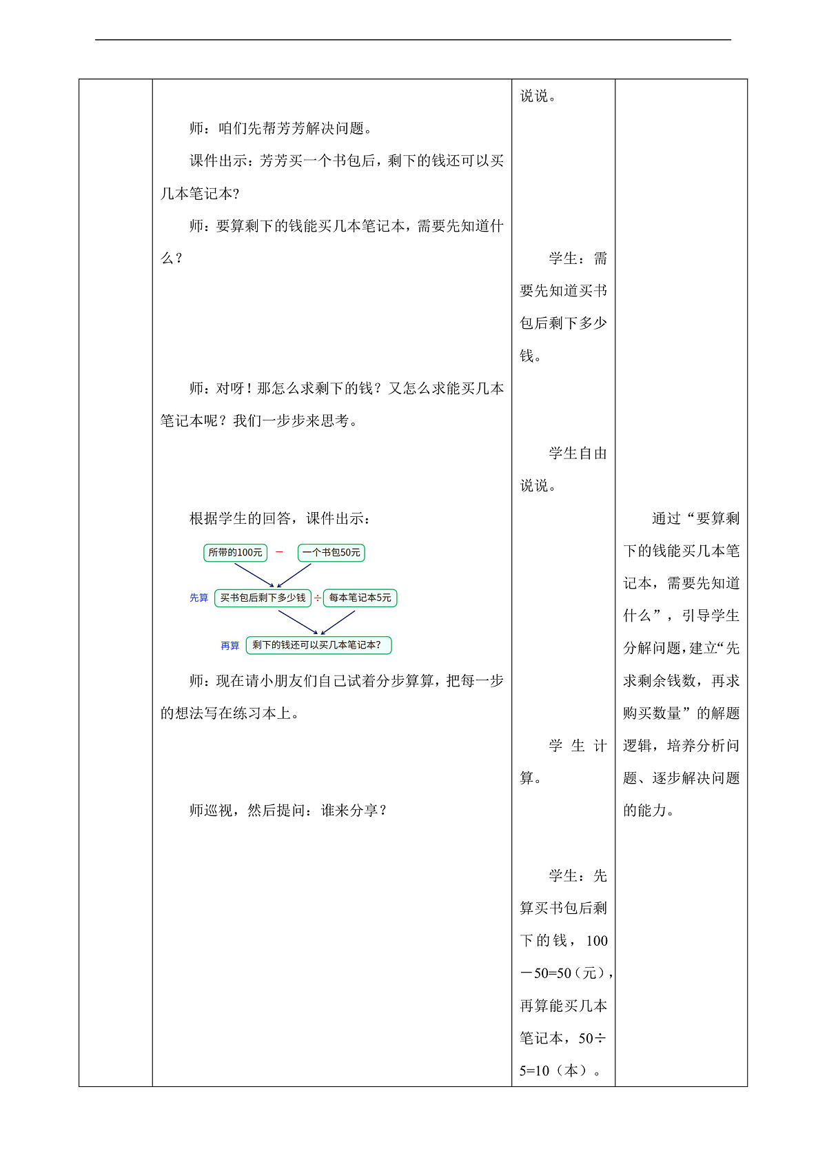 苏教版三上1.3《含小括号的混合运算》（教案）第3页