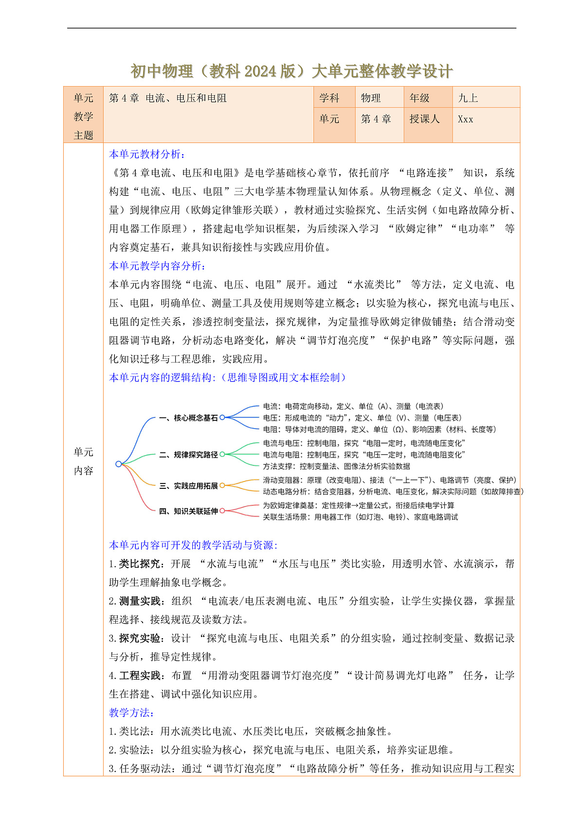 《第4章 电流、电压和电阻》大单元整体教学设计第1页