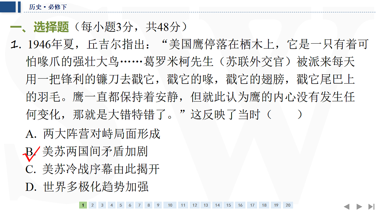 单元质量检测（八）　20世纪下半叶世界的新变化第2页
