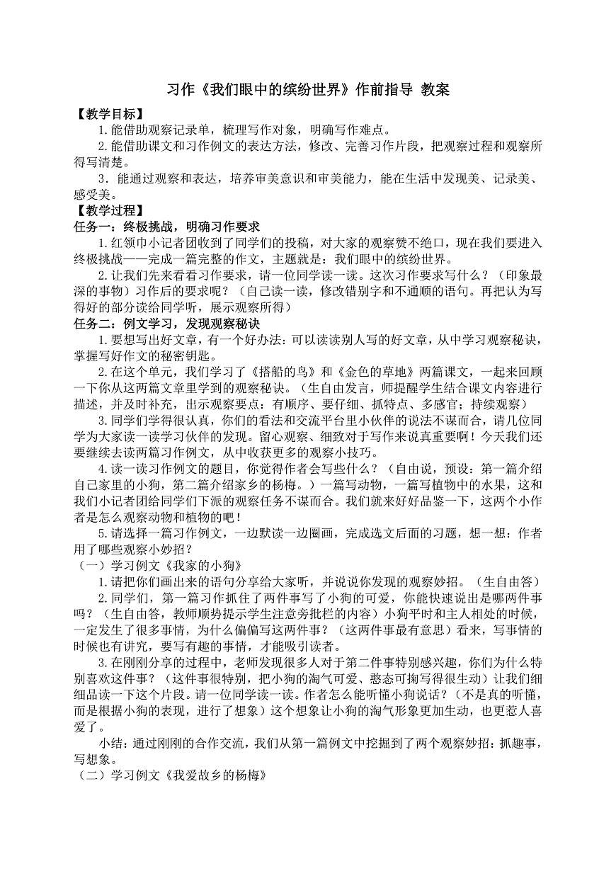 习作：我们眼中的缤纷世界 教案第1页